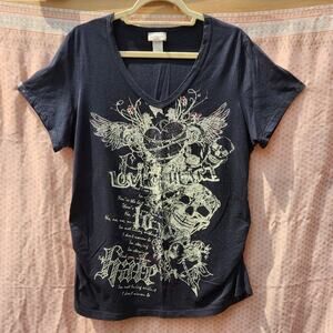 True Y2K Vintage Gothcore Black Skull Hearts Fairygoth T-Shirt Women's 2XL USA